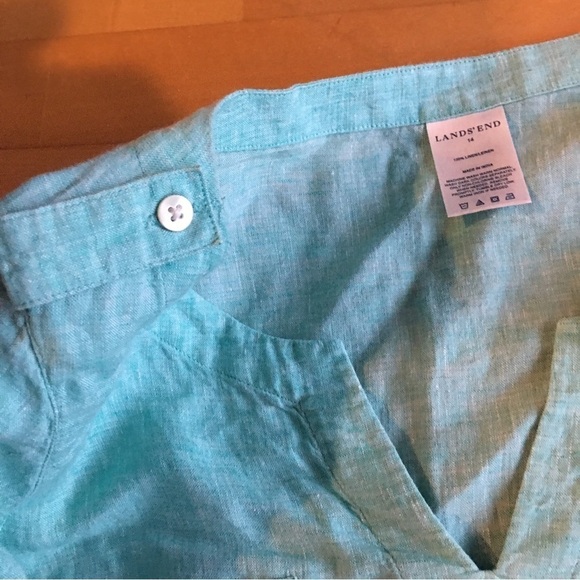Lands’ End 100% Linen Tunic, Aqua Blue, Size 14 - Picture 16 of 17
